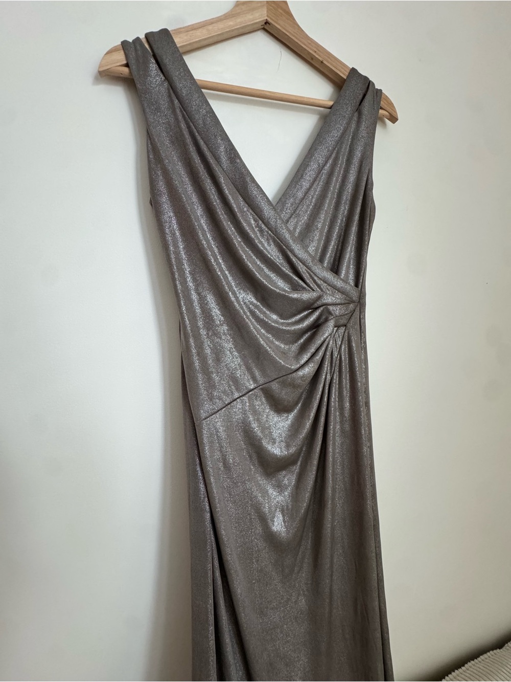 Polo by Ralph Lauren Shimmery Taupe Sleeveless Draped Knot Gown